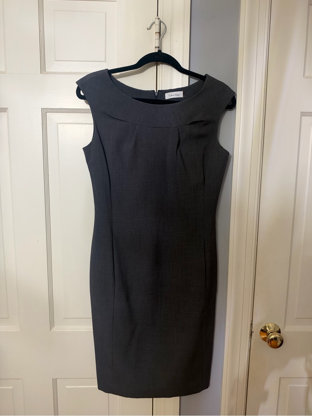 Calvin Klein Sleeveless Sheath Dress in Charcoal Gray